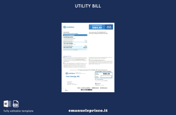 modello di versione della bolletta dei servizi pubblici USA New Yok Conedison in
